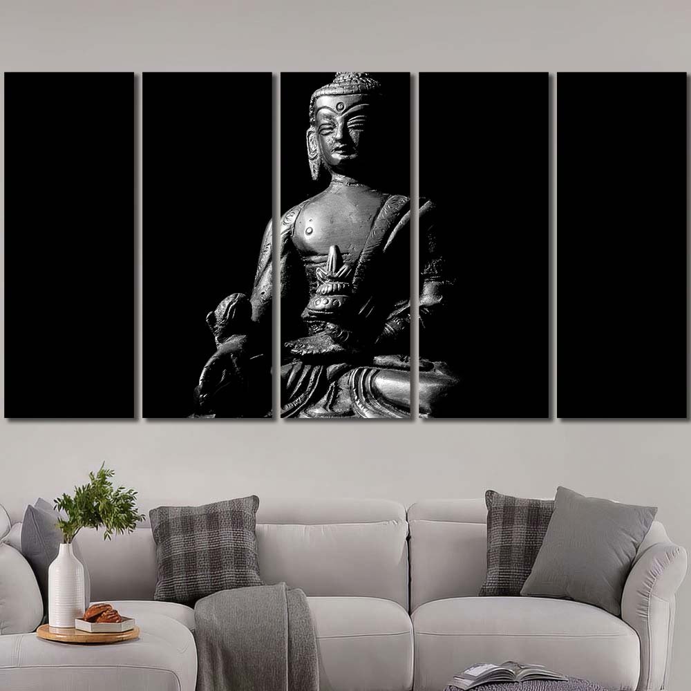 Picture HD Print Framed Wall Art bronze buddha isolated on black background