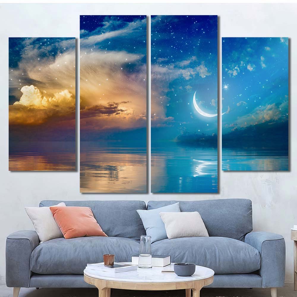 Picture on Canvas Framed ramadan kareem background crescent stars glowing