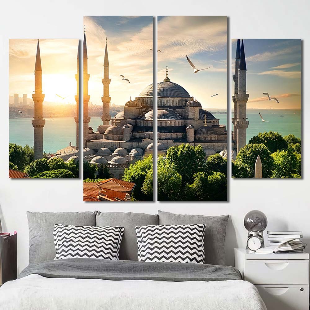 Picture HD Print Decorative Wall Art seagulls over blue mosque bosphorus istanbul