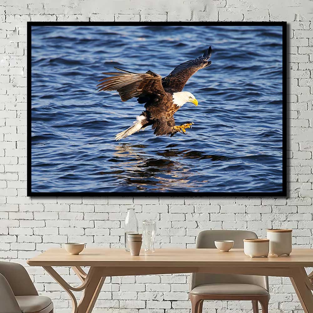 Decor Art Framed Canvas eagle animals water sea flying