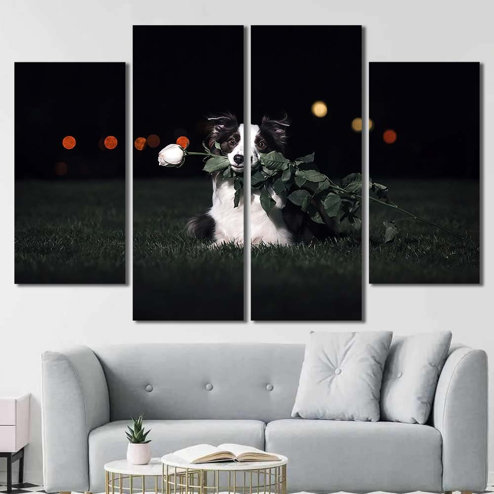Picture HD Print Decorative Framed Canvas Wall Art animals flowers dog