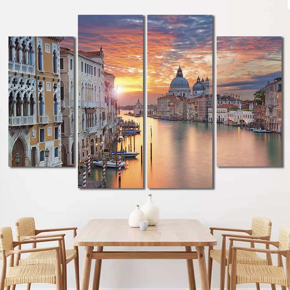 Picture HD Print Decorative Framed Canvas Venice cityscape Italy water Grand Canal boat clouds cathedral town