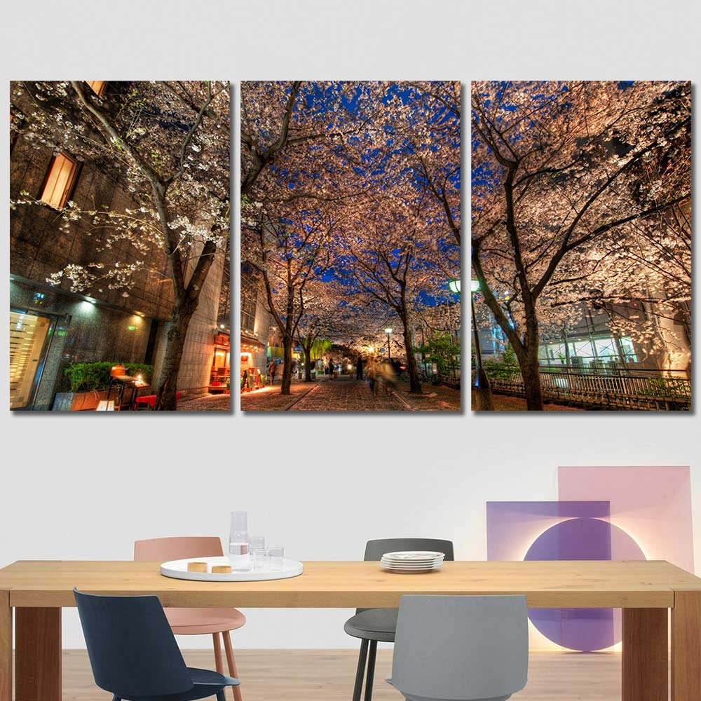 HD Printed Framed Canvas city blossoms urban street light people Kyoto Japan Asia