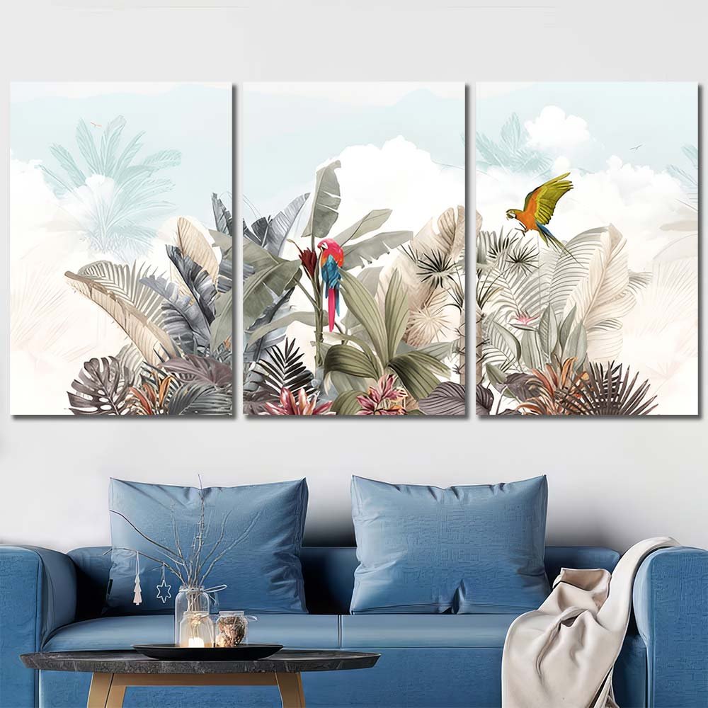 Art Picture Framed Canvas Watercolor Birds in Forest AW03