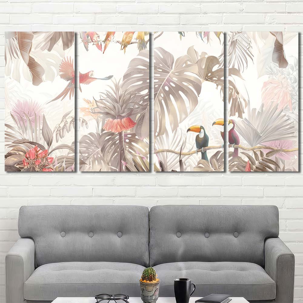 HD Canvas Prints Framed Pink Watercolor Birds AW05