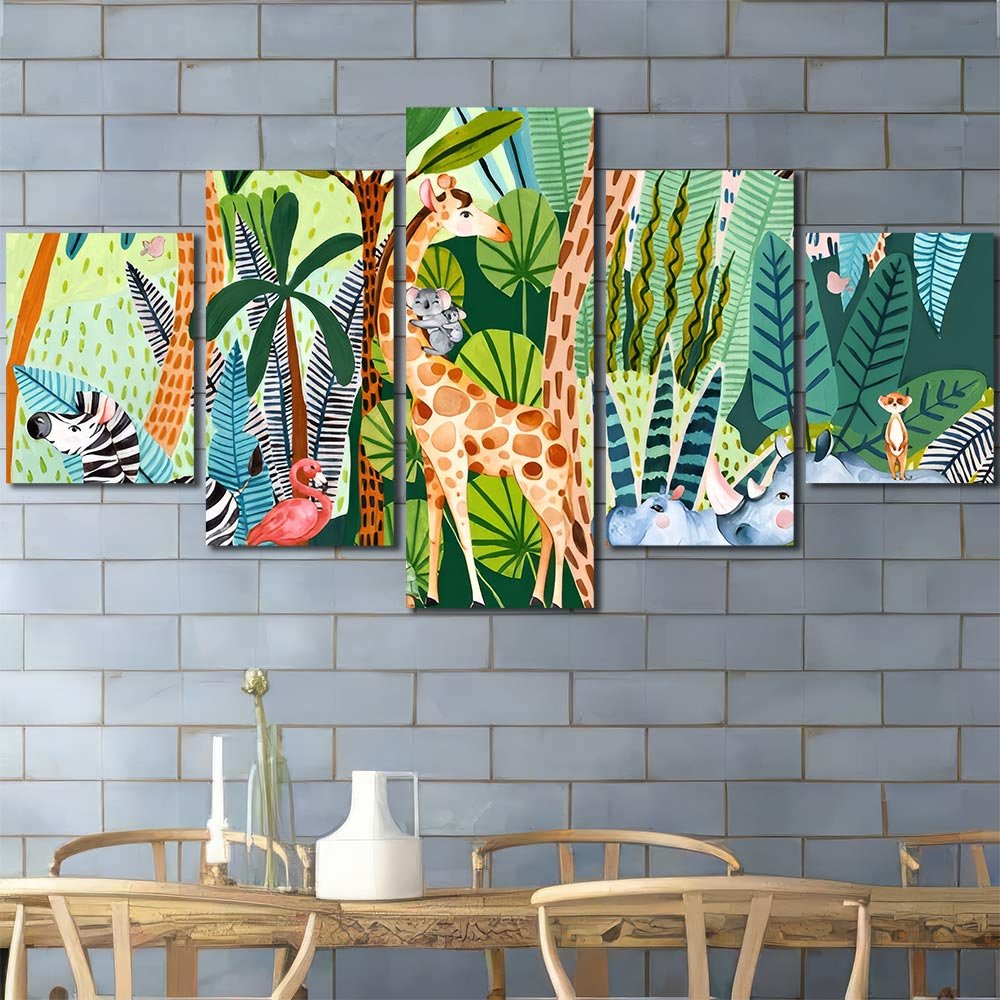 Picture HD Print Decorative Wall Art Canvas Watercolor Aniamls in Forest AW08