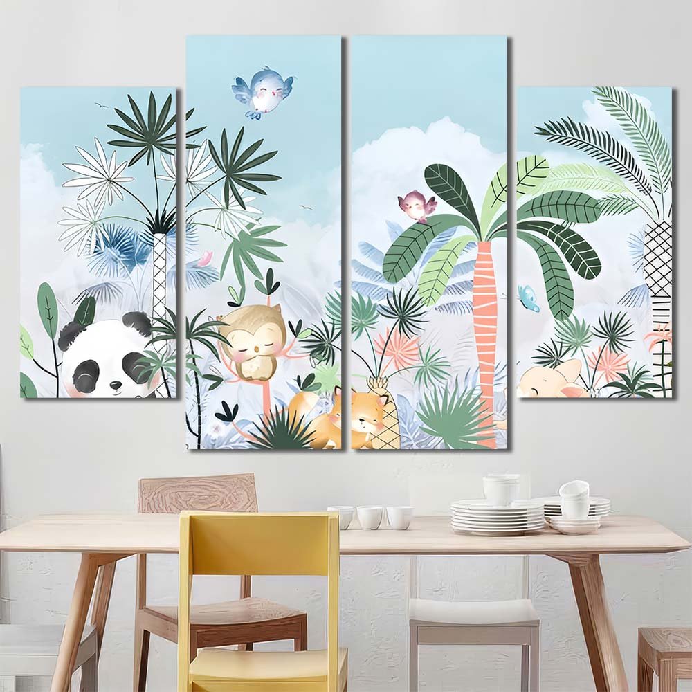 Printed Canvas Framed Cute Watercolor Animal in Forest AW09