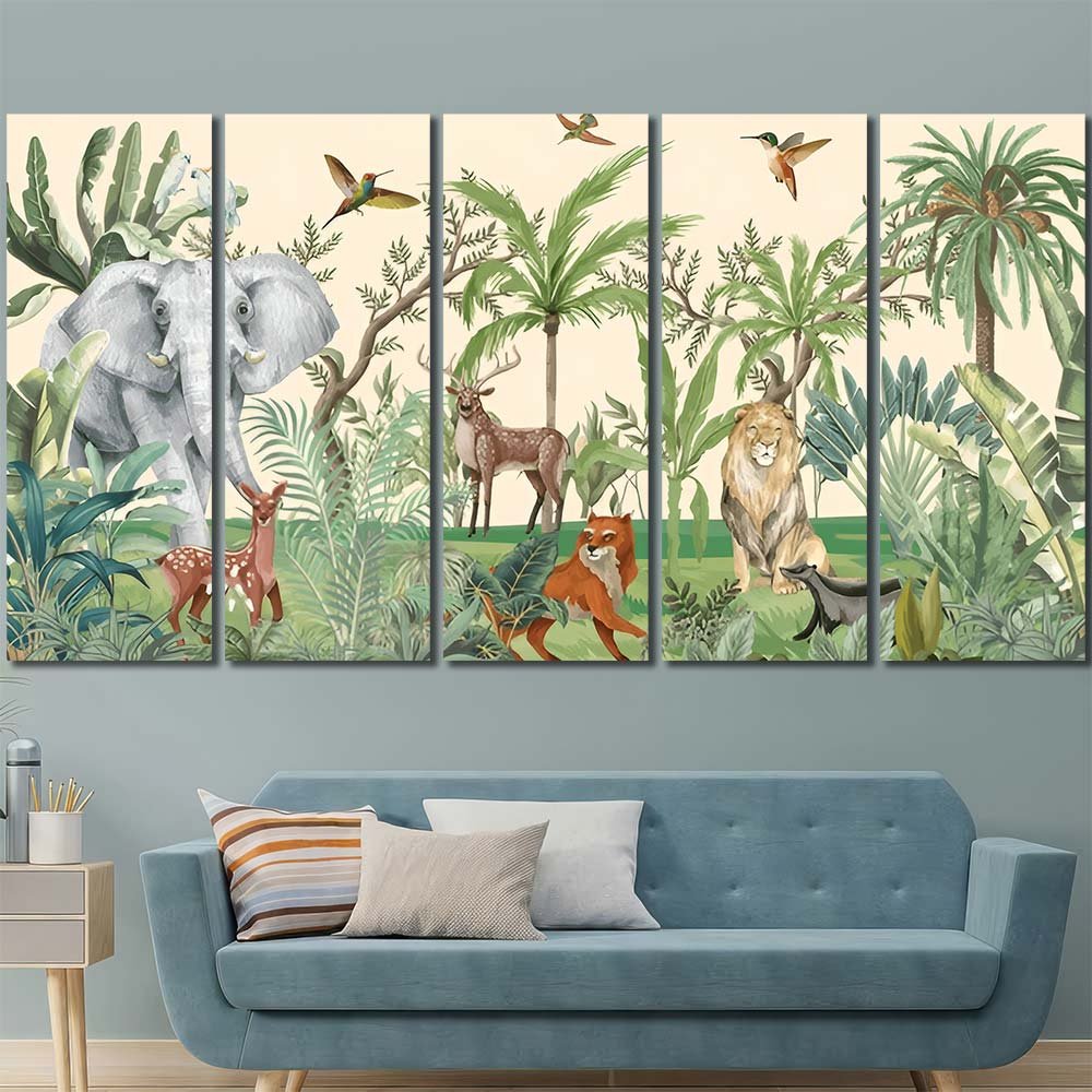 Wall Art Canvas Framed Watercolor Aniamls in Forest AW12