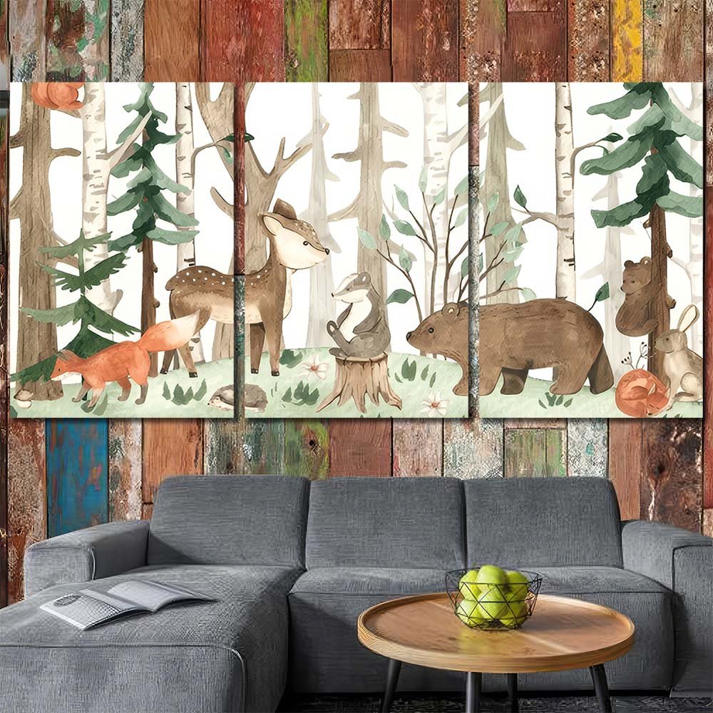 Printed Canvas Cute Watercolor Aniamls in Forest AW16