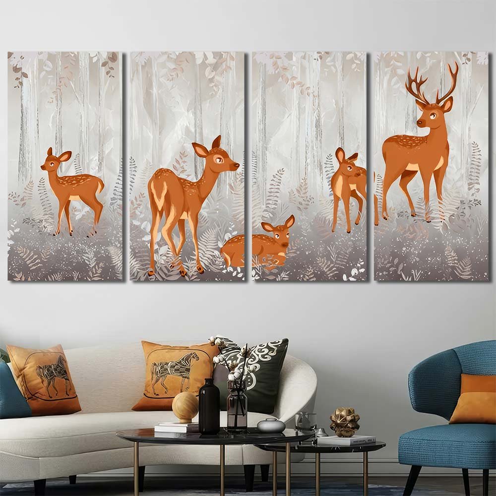 Art HD Picture Framed Canvas Watercolor Deers in Forest AW18