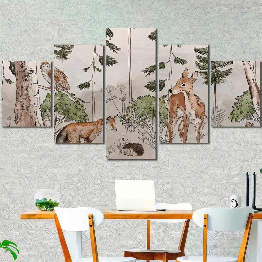 Wall Art Pictures Watercolor Aniamls in Forest AW19