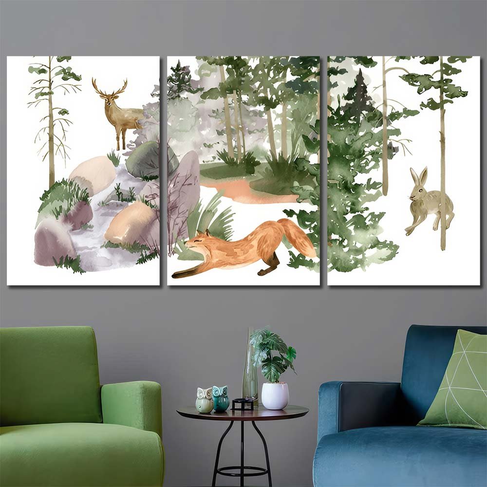 HD Printed Picture Framed Cute Watercolor Aniamls in Forest AW21