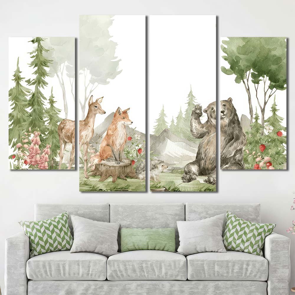 Home Decor Canvas Cute Watercolor Aniamls in Forest AW22