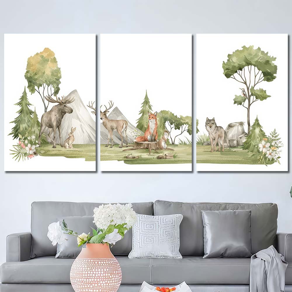 Multi Canvas Cute Watercolor Aniamls in Forest AW24